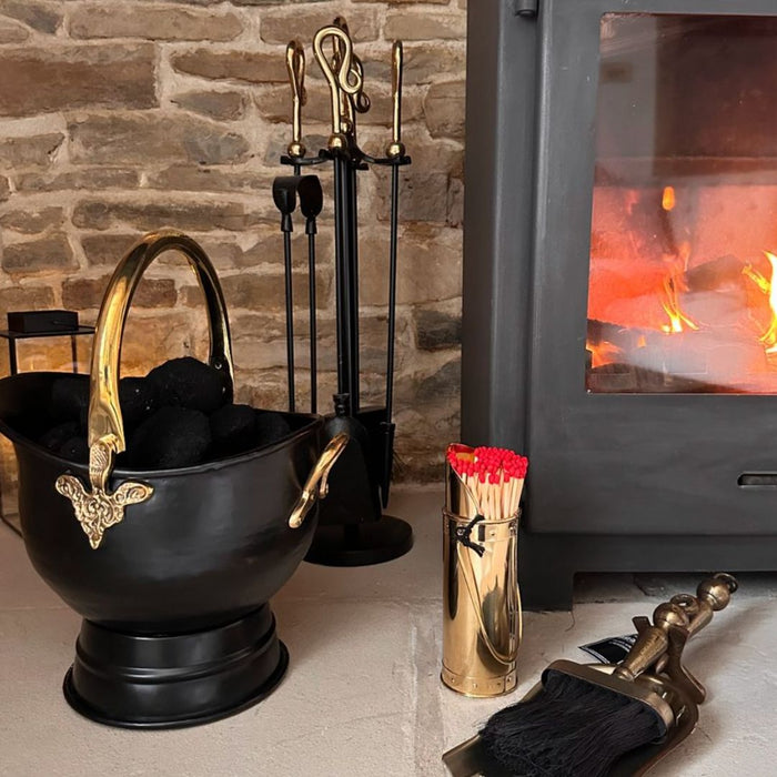 'Hartford' Iron and Polished Brass Four Piece Fireside Tool Set H66cm