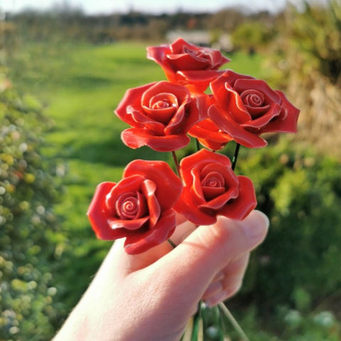 Set of Six Ceramic Roses