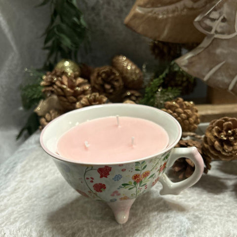 Hand Painted Three Feet Teacup Scented Candle