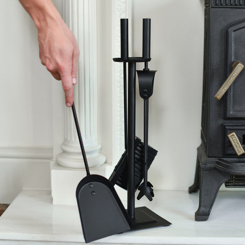 Traditional Black Three Piece Slim Fireside Tools Set In Situ