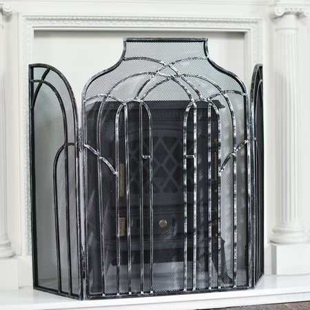 Antique Silver Three Fold Fire Guard In Situ