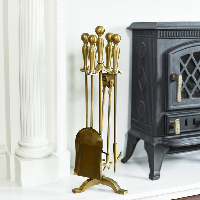 Antique Brass Fireside Tools In Situ 