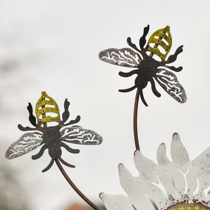 Hand Painted Bee and Daisy Wind Spinner