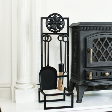    Black Four Piece Tall Fireside Tool Set In Situ