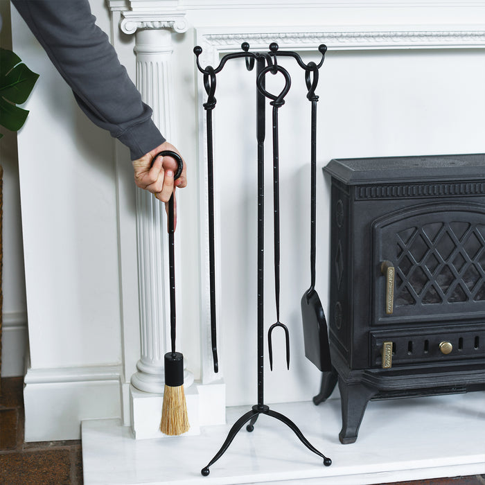 Black Four Piece Tall Fireside Tools Set Scale Shot