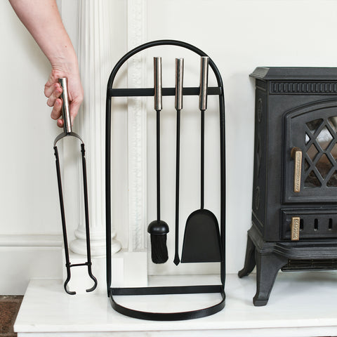    Chrome and Iron Fireside Tools Set In Situ