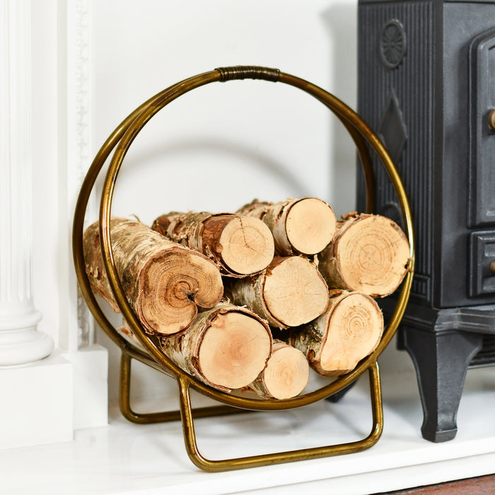 Circular Log Rack In Antique Brass Finish