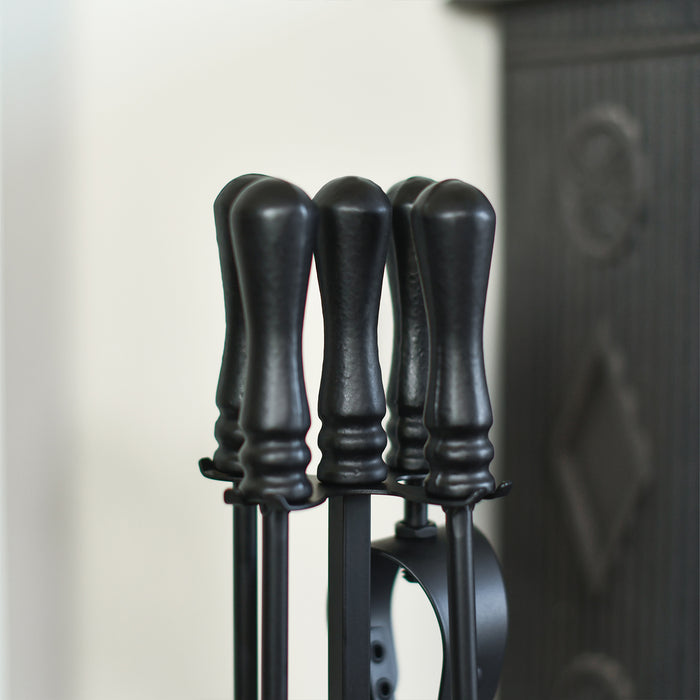 Close Up of Black Fireside Handles On Tools 