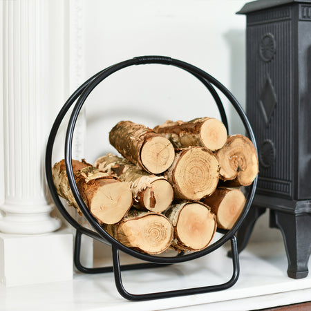 Contemporary Circular Log Holder With Handle With Logs