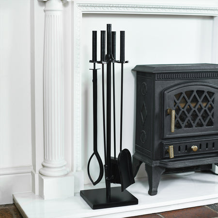 Handcrafted Black Iron Four Piece Fireside Tools and Stand Set H76cm