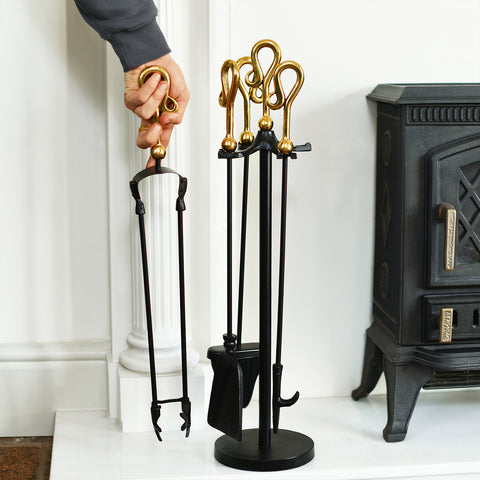 Iron and Polished Brass Fireside Tool Set