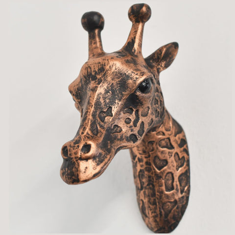 Metal Giraffe Bust in Copper