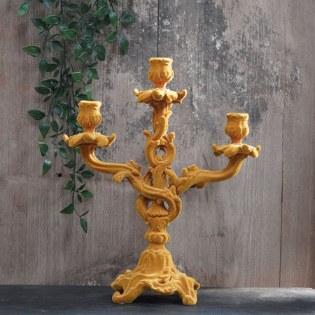 Mustard Yellow Flock Candelabra 