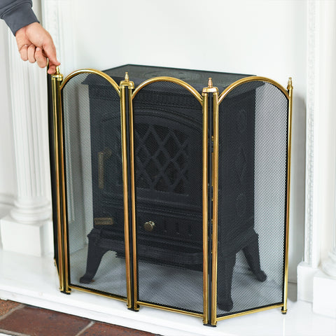    Polished Brass Four Fold Fire Screen