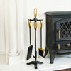 Polished Brass and Black Looped Handles Fireside Tools Set H63cm