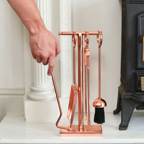 Rose Gold Essential Fireside Tools Set In Situ 