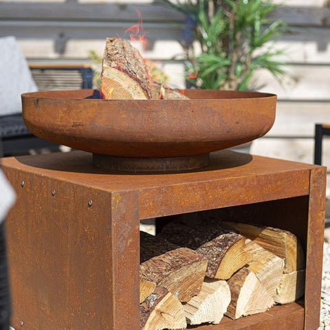 Fire Lit in Rustic Fire Pit 