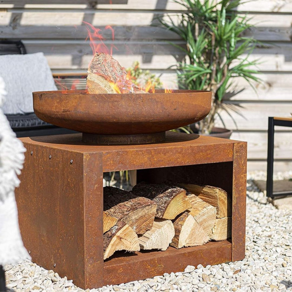 Rustic Fire Pit with Log Store