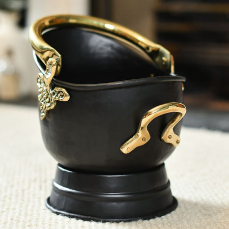 Black Iron and Brass Coal Bucket 