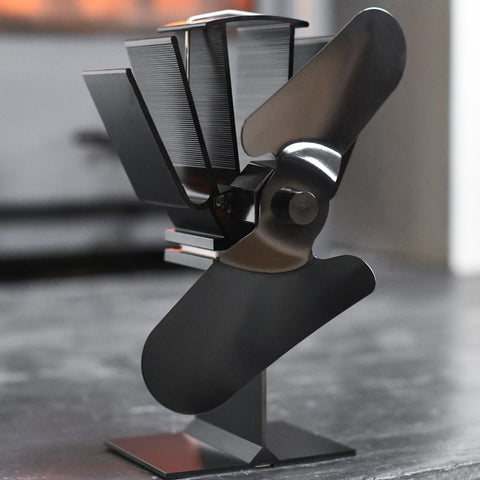 black Two Blade Stove Fan in Situ 