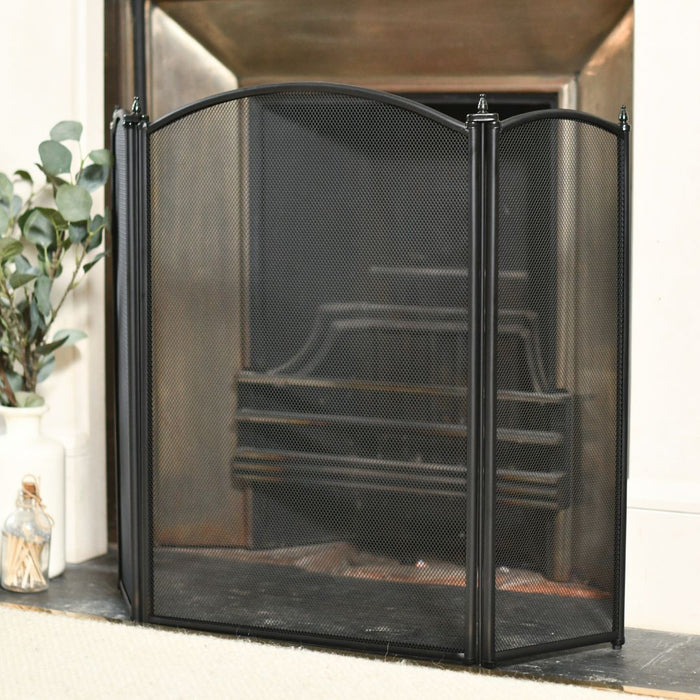 Black Classic Three Fold Fire Guard 