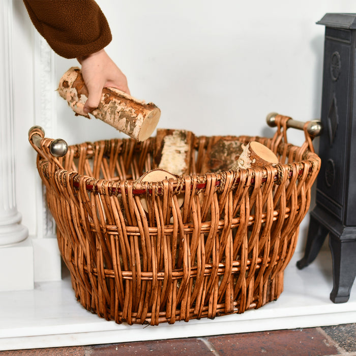 Wicker Log Basket With Hand For Scale