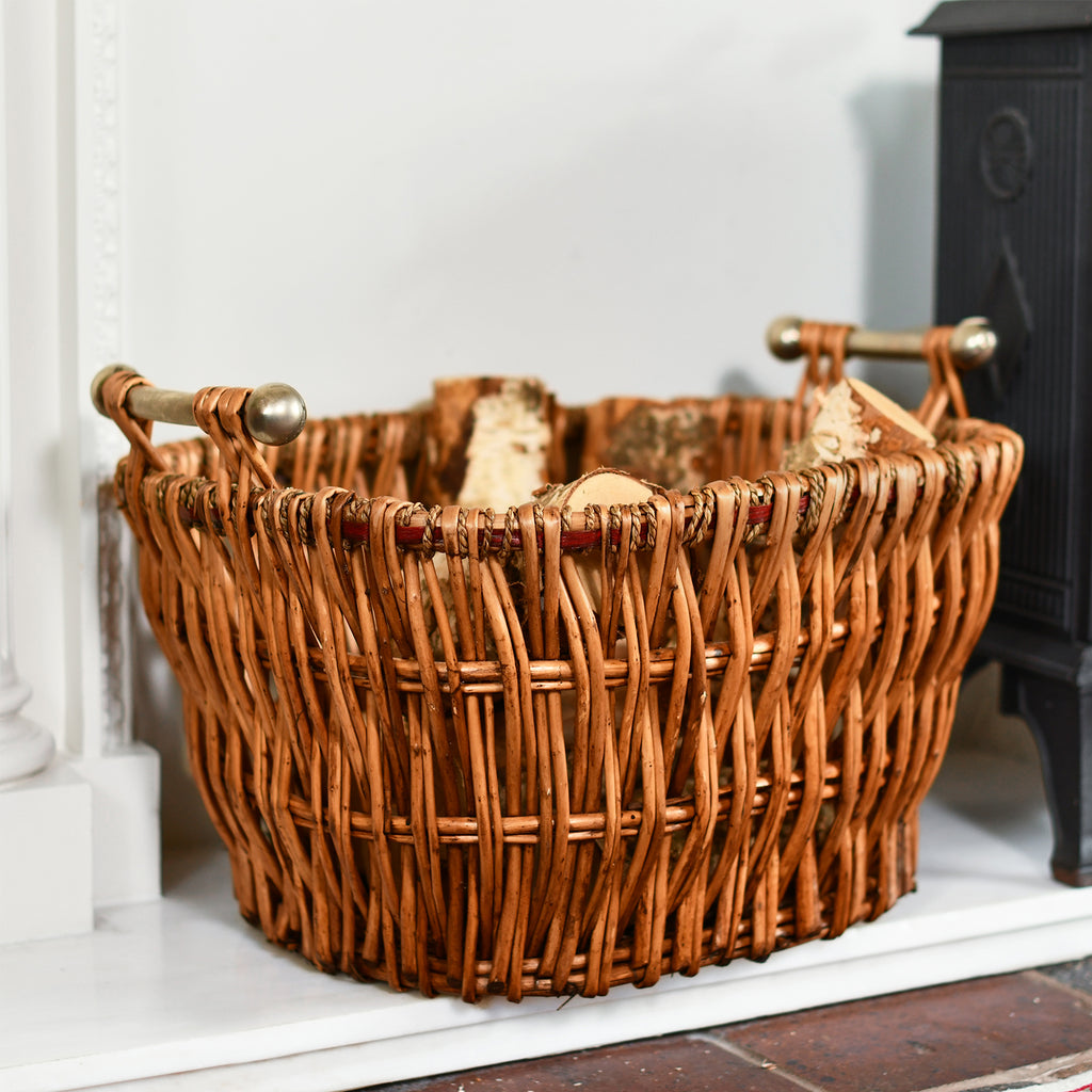 Wicker Log Basket With Handles With Logs